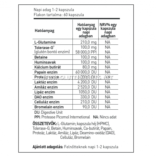 GluteNO étrend-kiegészítő kapszula - Hatékony segítség a glutén lebontásában! 60db